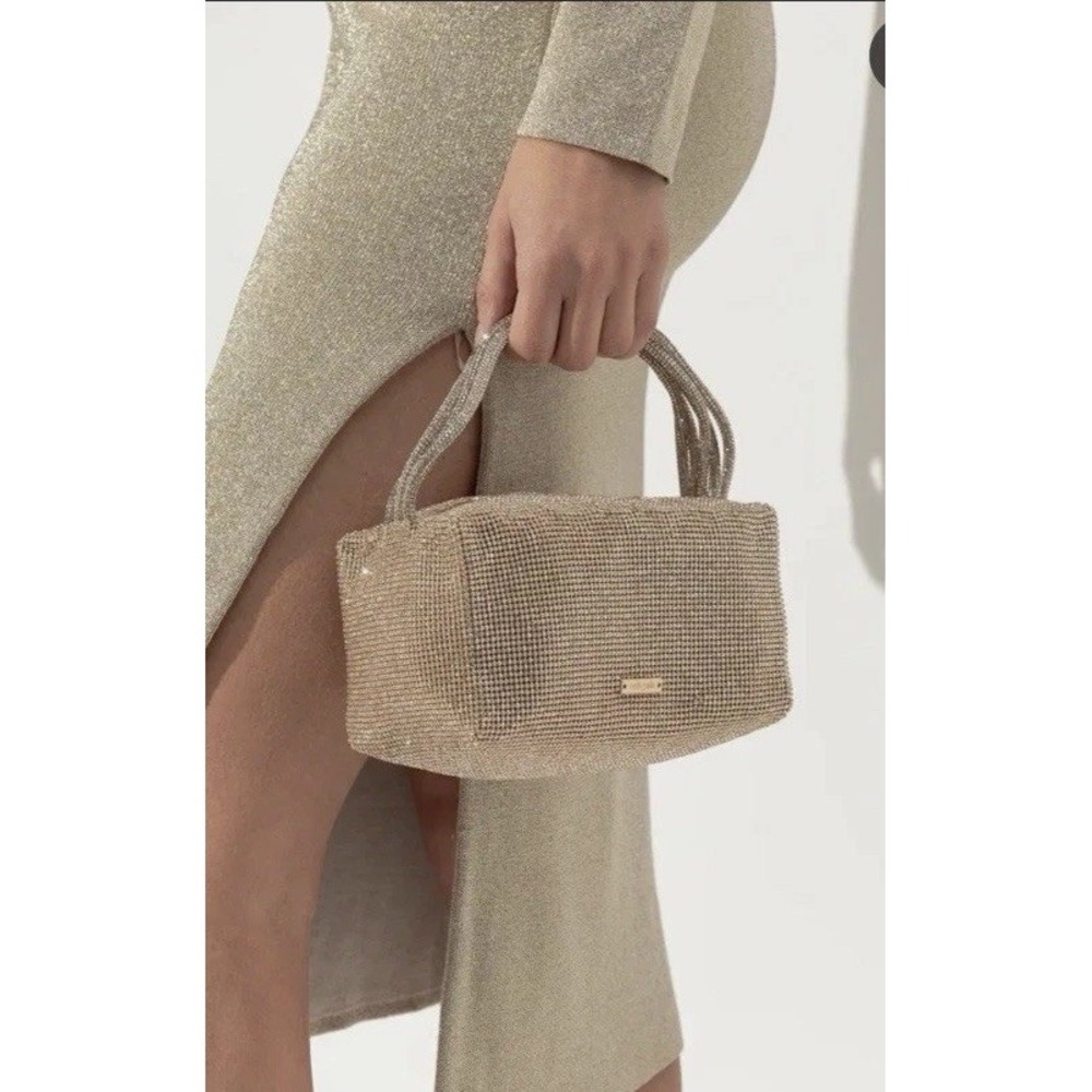 Cult Gaia Mini Sienna Crystal Chainmail Top Handle Bag ~ Gold Sand Dollar